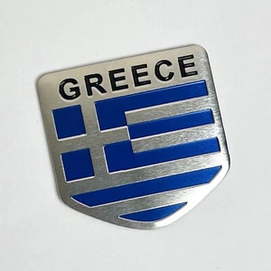 Greece Flag Car Emblem Badge Decal Sticker 2"x 2.25" Aluminum Greek GR Auto Bike - Bild 1 von 4