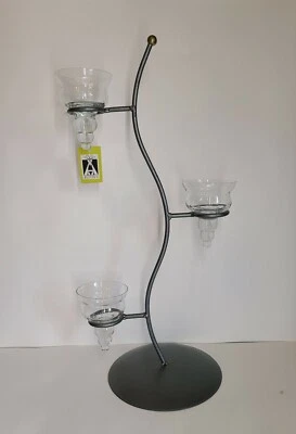 Candelabro para 3 velas hierro metal cepillado níquel y oro - 3 gotas de vidrio  Foto 1 de 4