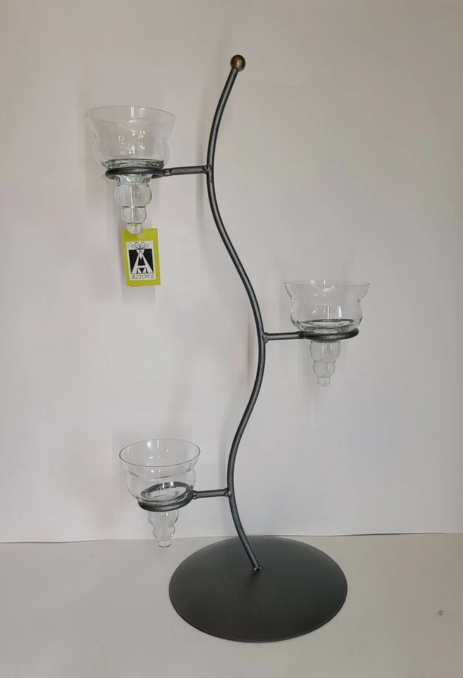 Candelabro para 3 velas hierro metal cepillado níquel y oro - 3 gotas de vidrio  Foto 1 de 4