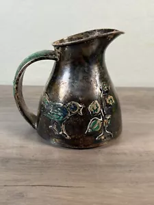 Jarra Los Castillo Plateada con Incrustación de Malaquita Pájaro Flor MCM México Firmada - Imagen 1 de 8