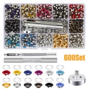 600 Set 3/16" Grommet & Washer Kit with Hole Punch Eyelets Set for Leather Craft - Picture 1 of 6