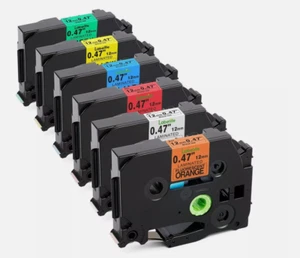 Cinta de etiqueta compatible negra sobre color 6 piezas para Brother TZe-B31-731 12 mm 0,47 pulgadas - Imagen 1 de 6