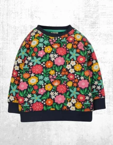 Frugi Gir's Long Sleeve Easy on Jumper in Indigo/Kernow Multi Flowers (Defect) - Picture 1 of 5
