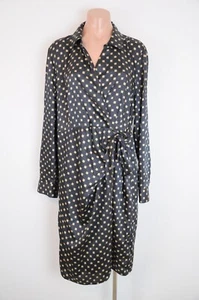 Jacqui E Shirt Dress Womens Size 16 Black Gold Square Shift Satin long Sleeve - Picture 1 of 13
