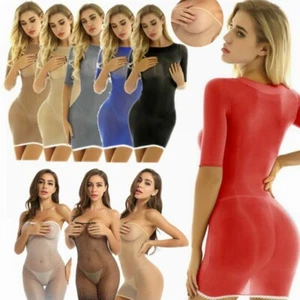Womens Erotic Mesh See-through Bodycon Mini Dress Sheer Bodystocking Clubwear - Bild 1 von 67
