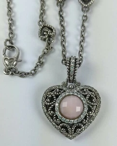 Judith Ripka 925 Sterling Silver CZ Pink Agate Pendant Necklace 16" - Picture 1 of 12