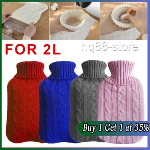 Large 2L Natural Rubber Hot Water Bottle Cover Warm Faux Fur Knitted Cover - Picture 1 of 18