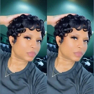 Pixie Cut Wigs for Black Women Brazilian Virgin Curly Wave Human Hair Wigs Short - Picture 1 of 6