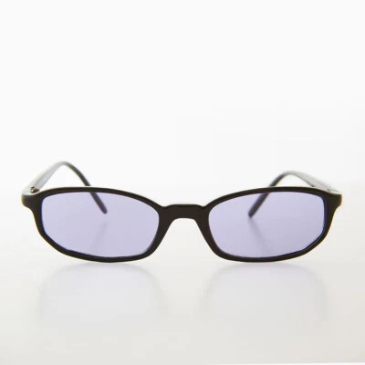 Small Black Rectangle Purple Lens Vintage Sunglasses - Bard  - Image 1 of 3