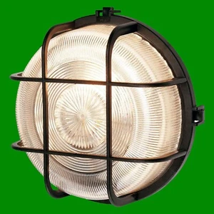 Outdoor Vintage Replica Industrial Round Caged IP44 Bulkhead Security Wall Light - Picture 1 of 1
