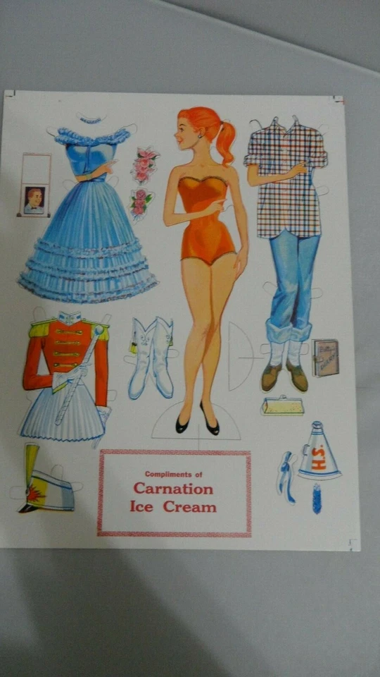 MUÑECA DE PAPEL HELADO CLAVEL VINTAGE 1 HOJA CARTULINA PESADA PROMOCIÓN PUBLICITARIA Foto 1 de 1