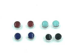 Small Button Ball Stud Earrings Sterling Silver Round Blue Red Black Green 3 mm - Picture 1 of 5