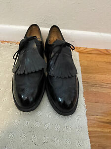 ETONIC Men's Golf Shoes-Black Leather Wing Tip-Size 10B-Vintage-Kiltie