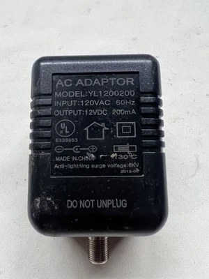 Cable TV Antenna Amplifier Coax Power Adapter 12 VDC 200 ma UL Listed YL1200200 - Image 1 of 4