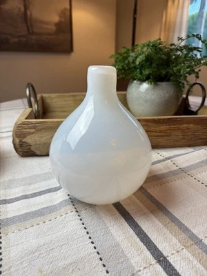Opal HandBlown Glass Bulb-Shaped Bud Vase Translucent White Modern Decor 7”x5” - Image 1 of 4