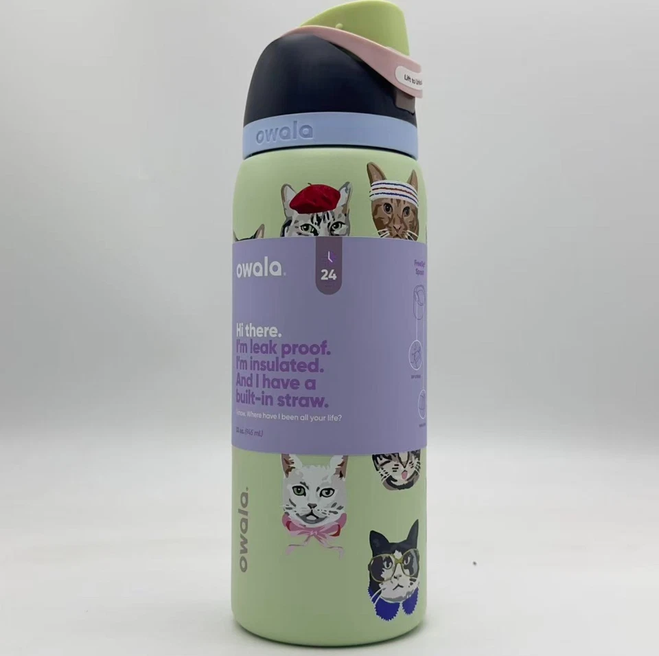 Owala Stainless Bottle 32 oz Urban Outfitters Exclusive Cat Collage New INHAND