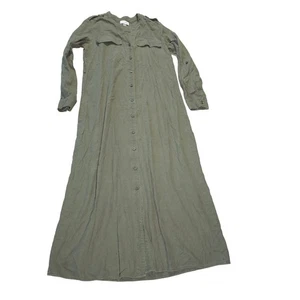 Calvin Klein Army Green Shirt Dress Maxi Women Size 8 Linen Blend Lagenlook Boho - Picture 1 of 9