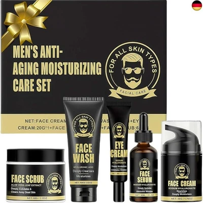 ALTHERONA Gesichtspflege Set für Männer, 5-teilig ? Reinigungsgel, Peeling, Serum, A