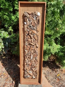 VTG 9"x30" Framed Driftwood Mosaic Art, Mabel Robinson Seattle WA 1963 - Picture 1 of 7