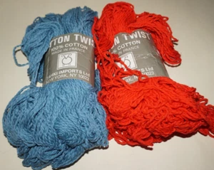 2 Skeins, Tahki Imports, "Cotton Twist", Blue & Red, Twisted, 100% Cotton Yarn - Picture 1 of 4