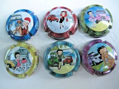 Série de 6 capsules de champagne DEROUSSY Dubois, Betty Boop et la 2cv