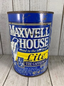 Einzigartige Maxwell House Lite 12 Unzen leere Metall-KAFFEEDOSE Dose - Bild 1 von 7