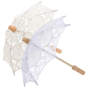 2 Pcs Cotton Umbrella Mini Lace Umbrellas Decorations Travel Miss - Picture 1 of 12