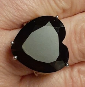 Vintage Canada Sterling Silver Faceted Smoky Quartz Heart Leopard Enamel Ring 8 - Picture 1 of 11