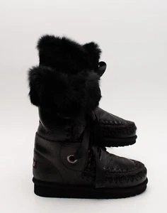 RRP€329 MOU Leather Mid Calf Boots US6 UK4 EU37 Rabbit Fur Trim Shearling Lined - Picture 1 of 8
