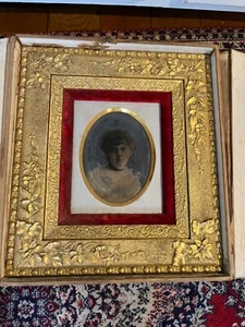 Victorian photograph portrait painting gilt & velvet frame Portland ME McGowan - Picture 1 of 4