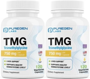 Puregen Labs TMG Trimethylglycine 750mg 120 Vegetarian Capsules 2Pk Exp 5/27 - Picture 1 of 7