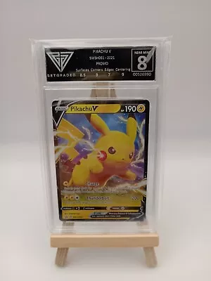 Pokémon TCG Pikachu V Sword Shield SWSH061 Holo Promo Pokemon Get Graded 8 Card - Image 1 of 3
