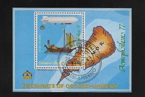 F2386 SULTANATO DE OCCUSSI-AMBENO AMPHILEX 77, MAPA, ZEPELÍN, HOJA SOUV BARCO - Imagen 1 de 1