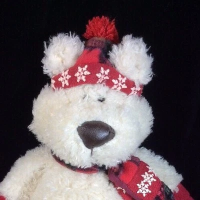 First & Main Skeeter Winter Bear White Red Scarf Plush Soft Toy 17" Stuffed - Image 1 of 4