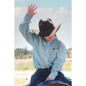 MTW7060383 Cinch Boys' Turquoise Print Long Sleeve Button down Western Shirt NEW - Picture 1 of 8