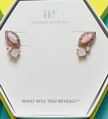 Bomb Party Earrings “Sense Of Serenity” White Milky Opal On Rose Gold - Image 1 of 3