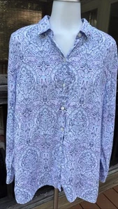 J Jill Damen Gr. L 100% Leinen Blau Rosa Paisley Essential Button Down Hemd - Bild 1 von 14