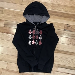 Volcom Zip Up Hoodie Black Red White Diamond Logo Unisex Size L - Picture 1 of 6