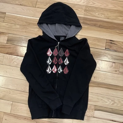 Volcom Zip Up Hoodie Black Red White Diamond Logo Unisex Size L - Image 1 of 4