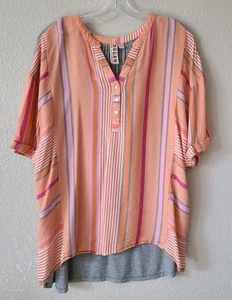 Dolan Left Coast Coastal Shirt Sz Large Linen Maritime Preppy Striped Hi Low - Picture 1 of 11