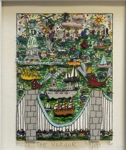 1986 James Rizzi 3D Papierkunst "The Harbor" New York 36/175 gerahmt - Bild 1 von 12