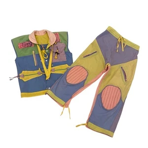 Vintage 80s Colorblock Knee Dits 100% Cotton Vest and Pants Set Kids Size 12 - Picture 1 of 18