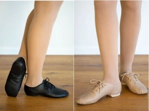 JAZZ DANCE SHOES - Leather Split Sole Lace Up BLACK or TAN Size US8 = 26.5cms - Picture 1 of 7