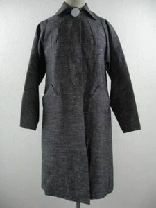 Women's sz S M Vtg 1940's Black White Tweed Long Swing Coat Button Lined Pockets - Picture 1 of 15