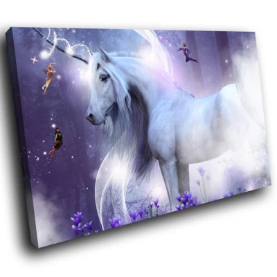 A738 Purple Unicorn Fantasy Funky Animal Canvas Wall Art Large Picture Prints - Image 1 of 4