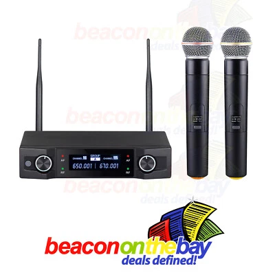 Dual Wireless Microphone System 2x Professional Cordless Mic Karaoke Vocal Stage - Image 1 of 4
