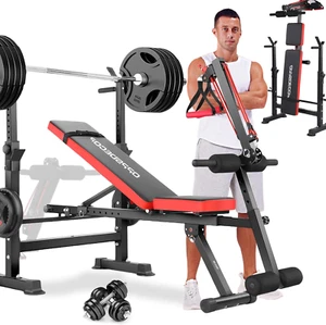 Adjustable Weight Bench Set with Squat Barbell Rack, Removable Foot Bracket, 600 - Picture 1 of 7