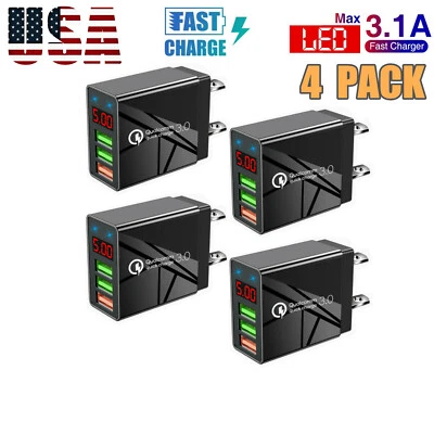 4 Pack 3 Port Fast QC 3.0 USB Charger iPhone Block Power Charge Adapter US Plug - Image 1 of 4