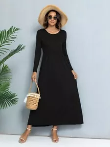Abito DEARCASE tinta unita tasche nascoste linea A maxi nero taglia XXL - Foto 1 di 6