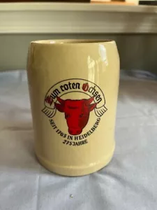 VINTAGE Zum Red Ochsen Stoneware Beer Stein Mug Heidelberg Germany 275 años - Imagen 1 de 4